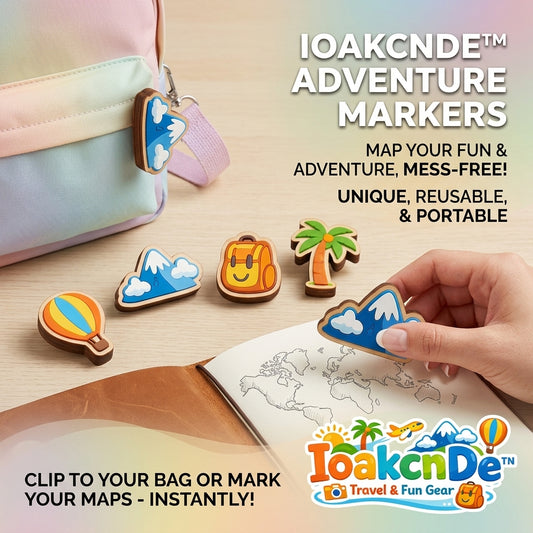 IoakcnDe™ Adventure Markers - 5-Pack Reusable Travel Map Pins & Decorative Bag Clips - Mess-Free Backpack Charms for Kids & Travelers - Unique Journaling & Vacation Gear for Explorers 🗺️🎒✨